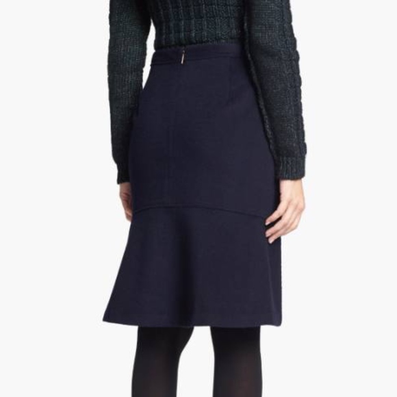 TORY BURCH ‘Keegan’ Navy Blue & Green Boucle Flared Hem Pencil Skirt NWT - Picture 6 of 8